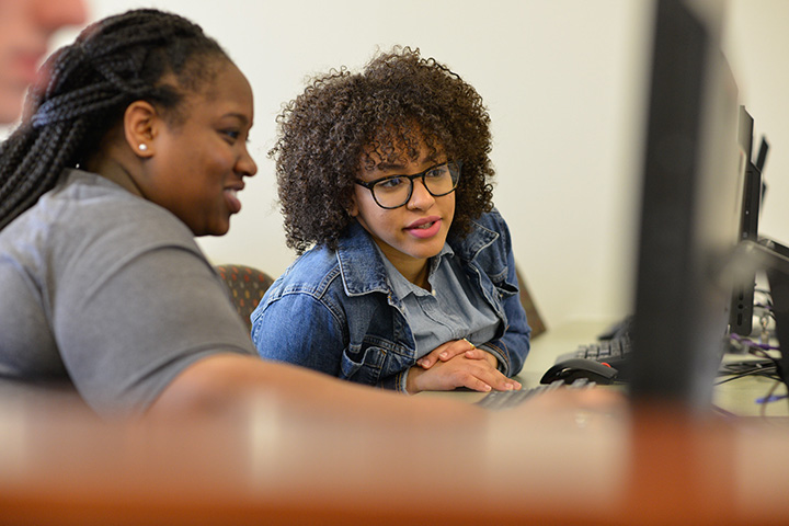 Students working in a computer lab.