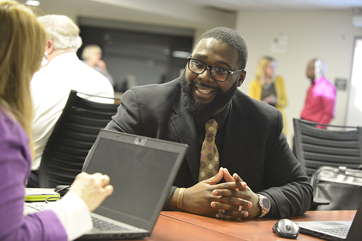 Executive leadership student participates in discussion during Ed.D. cohort.