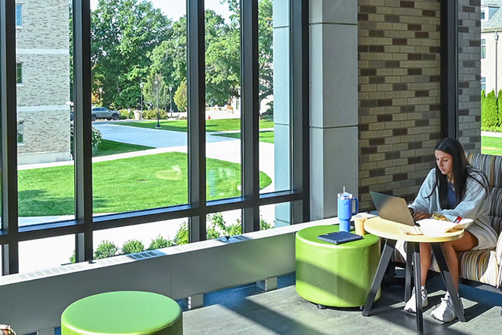 Student working in Lavery Library.