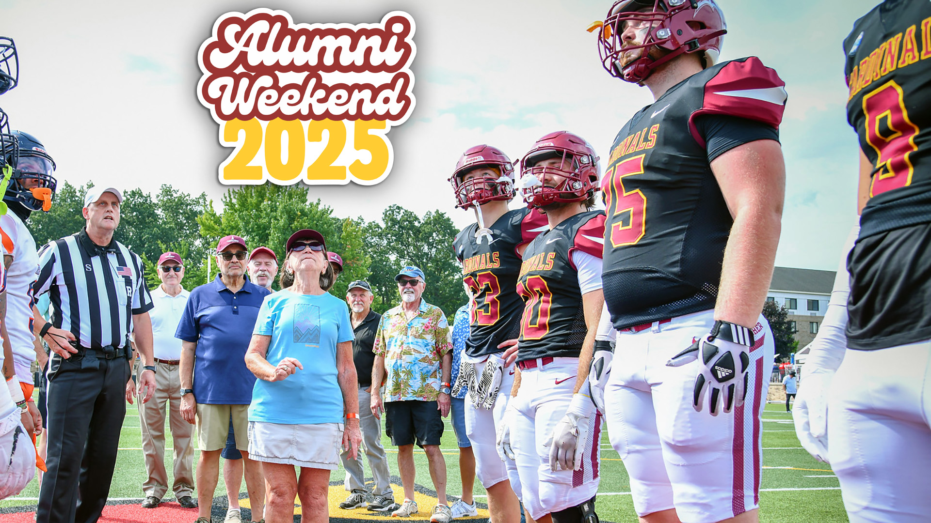 Coin toss before the football game at St. John Fisher University during Alumni Weekend.