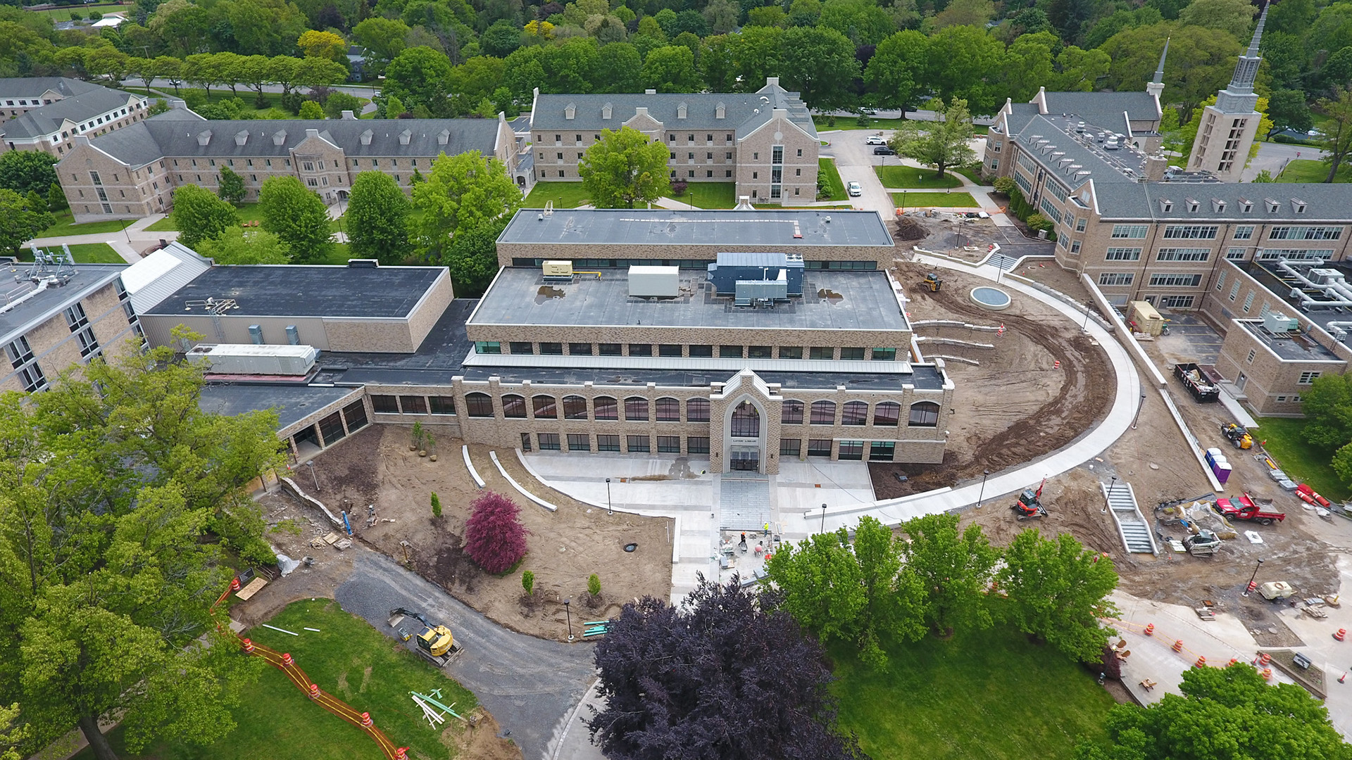 Lavery Library construction progress from above.