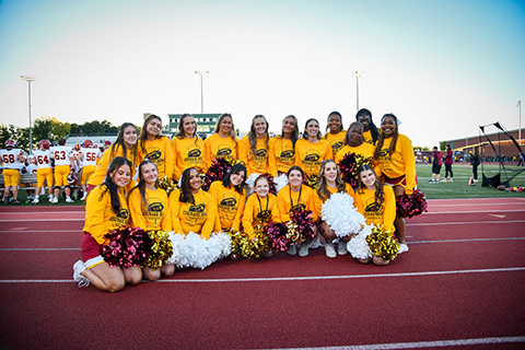 The cheerleading team at the Courage Bowl.
