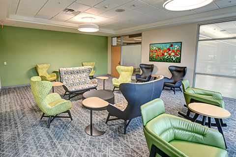 Flexible spaces for group study in Lavery Library.