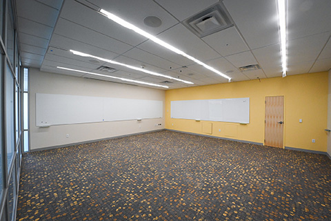Freshly painted classroom space in Lavery Library.