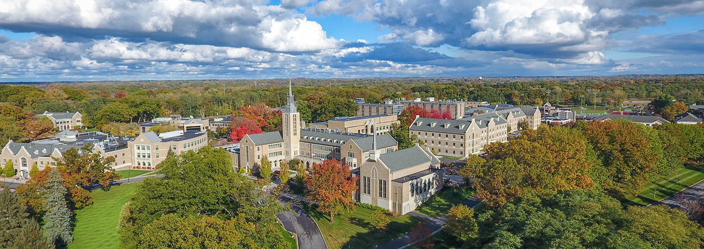 An aerial view of the Fisher campus in the fall.