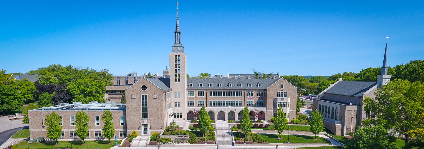 Aerial view of Kearney Hall and the Hermance Family Chapel of St. Basil the Great.