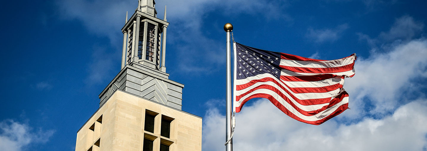 Kearney Hall steeple and flag